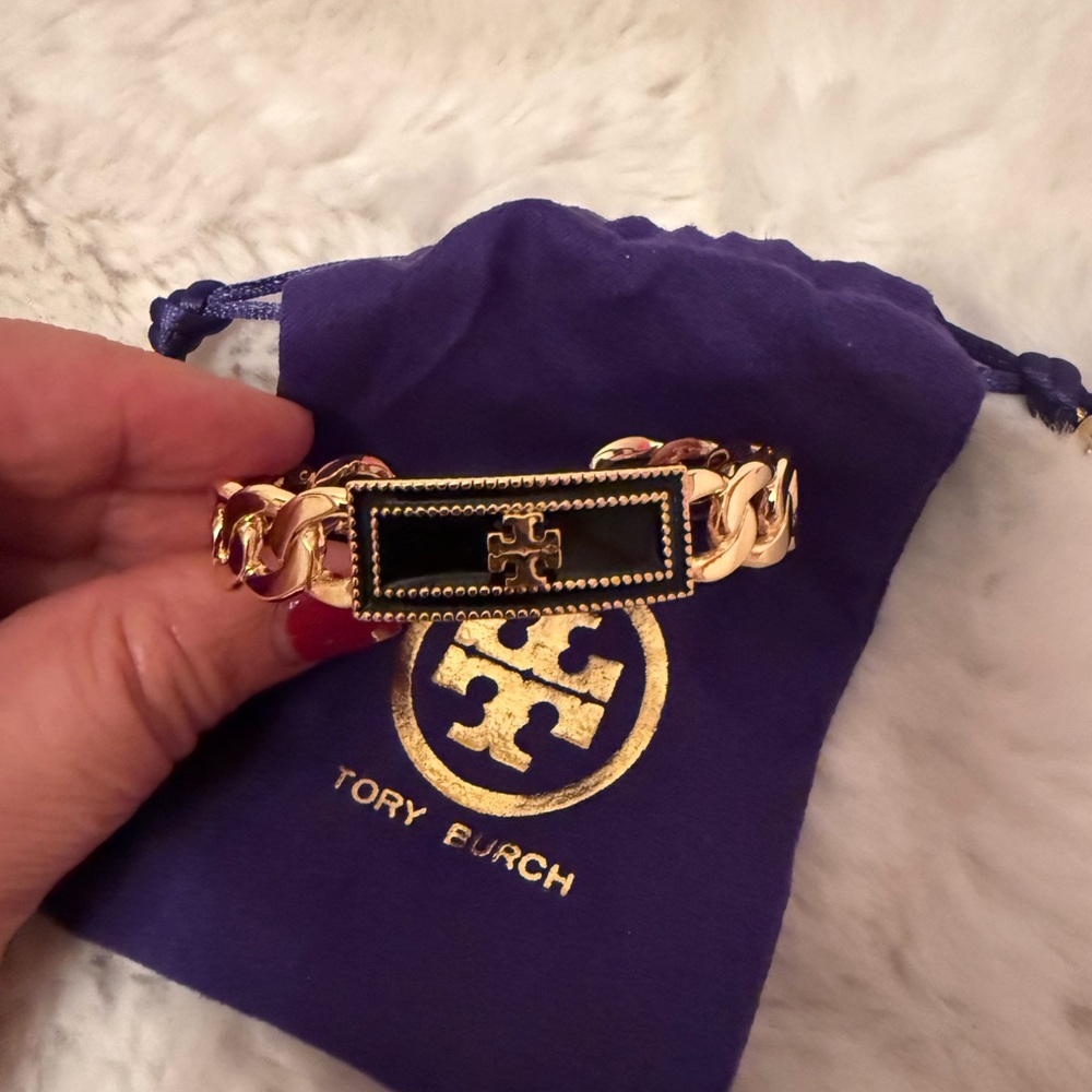 NEW Tory Burch Gold Chain Bracelet with Black Accents